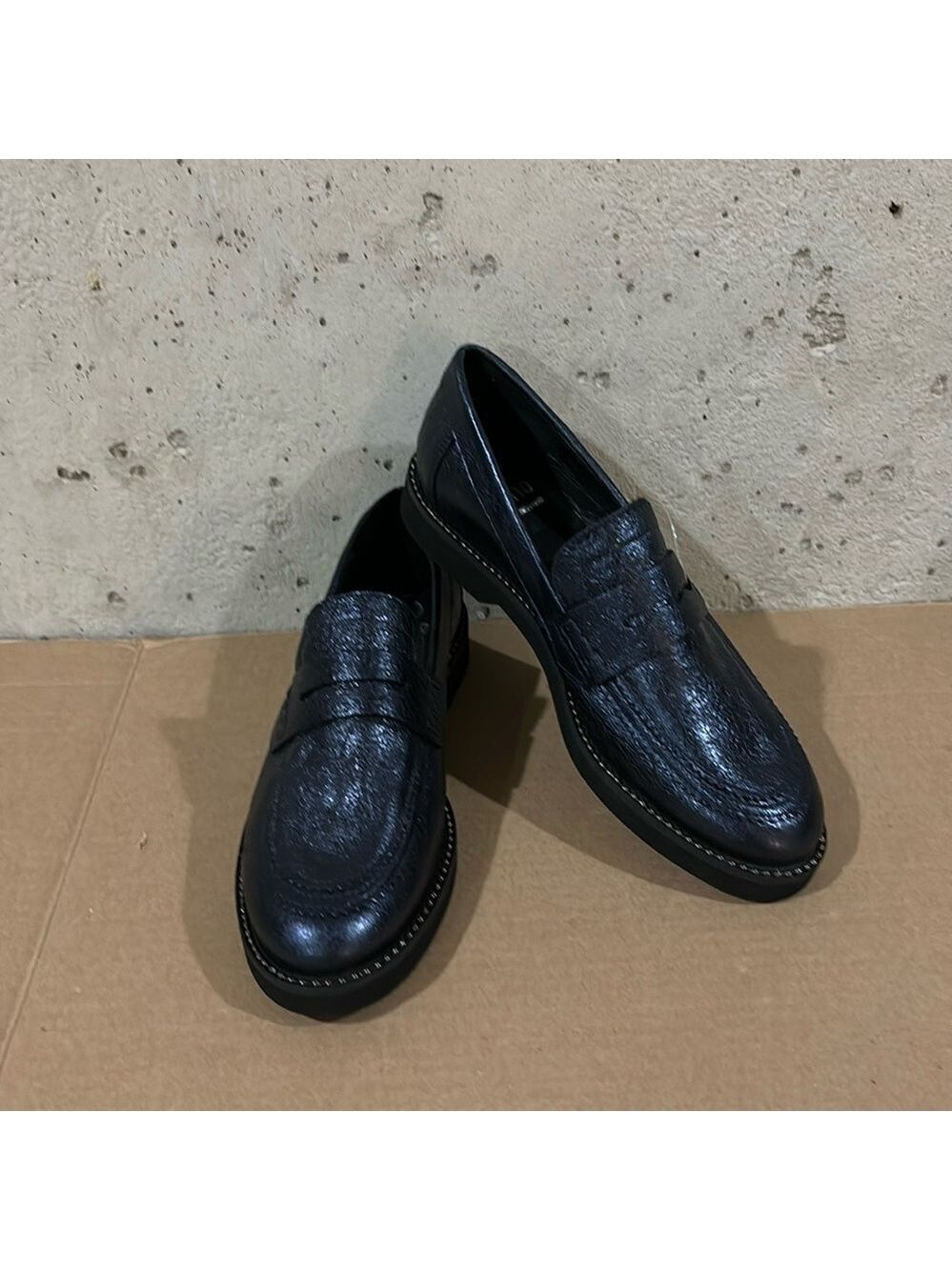 Kanna Blue Metallic Slip On Loafers New Without Box - Size Euro 37